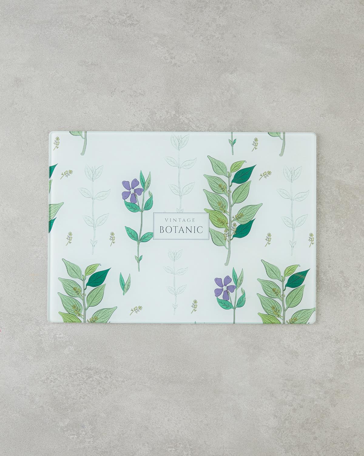 Premium Botanic Print Glass Cutting Board - Durable Kitchen Prep Surface