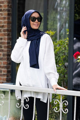 Viscose Navy Ready Shawl Scarf, Breathable & Practical - TryAladdin