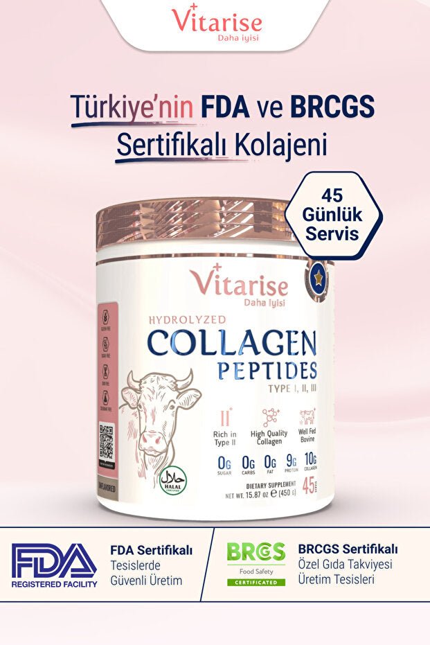 Vitarise Hydrolyzed Collagen Peptides Powder - Type 1, 2, 3 - 450g - TryAladdin