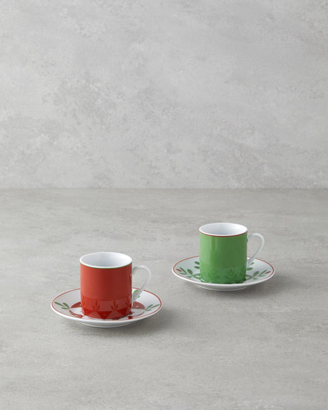 Premium Turkish Porcelain Espresso Demitasse Coffee Cup Set Burgundy Green