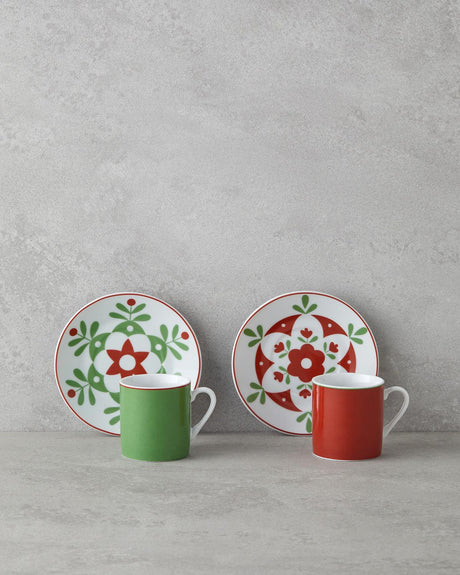 Premium Turkish Porcelain Espresso Demitasse Coffee Cup Set Burgundy Green