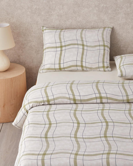 Wholesale Easy Iron Wave Check Single Duvet Cover Set Light Green Beige