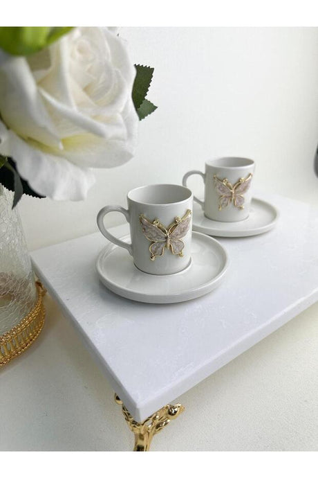 Werony Premium Porcelain Butterfly Espresso Coffee Cup Set - 4 Piece, 100ml - TryAladdin