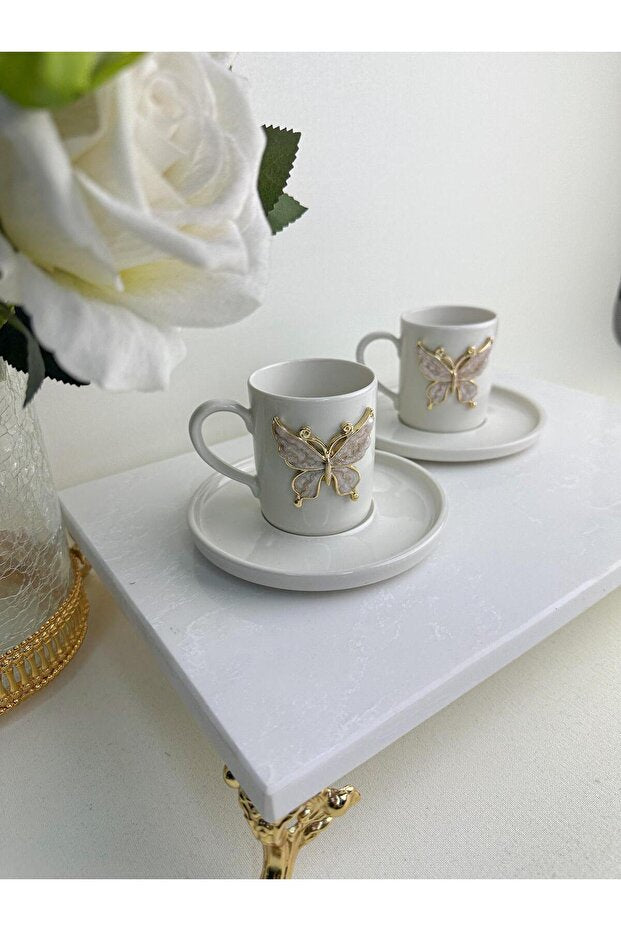 Werony Premium Porcelain Butterfly Espresso Coffee Cup Set - 4 Piece, 100ml - TryAladdin