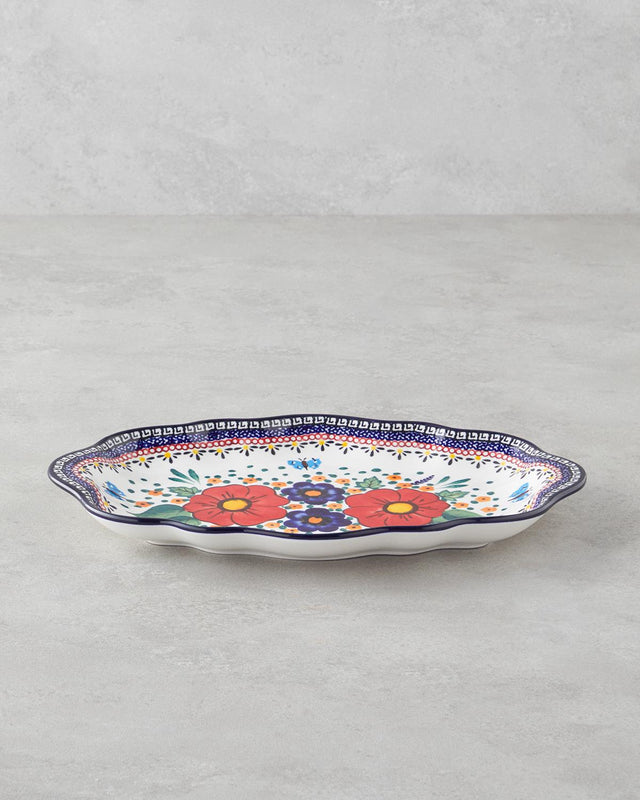Premium Stoneware Kayik Boat Serving Platter - Colorful Artisan Design