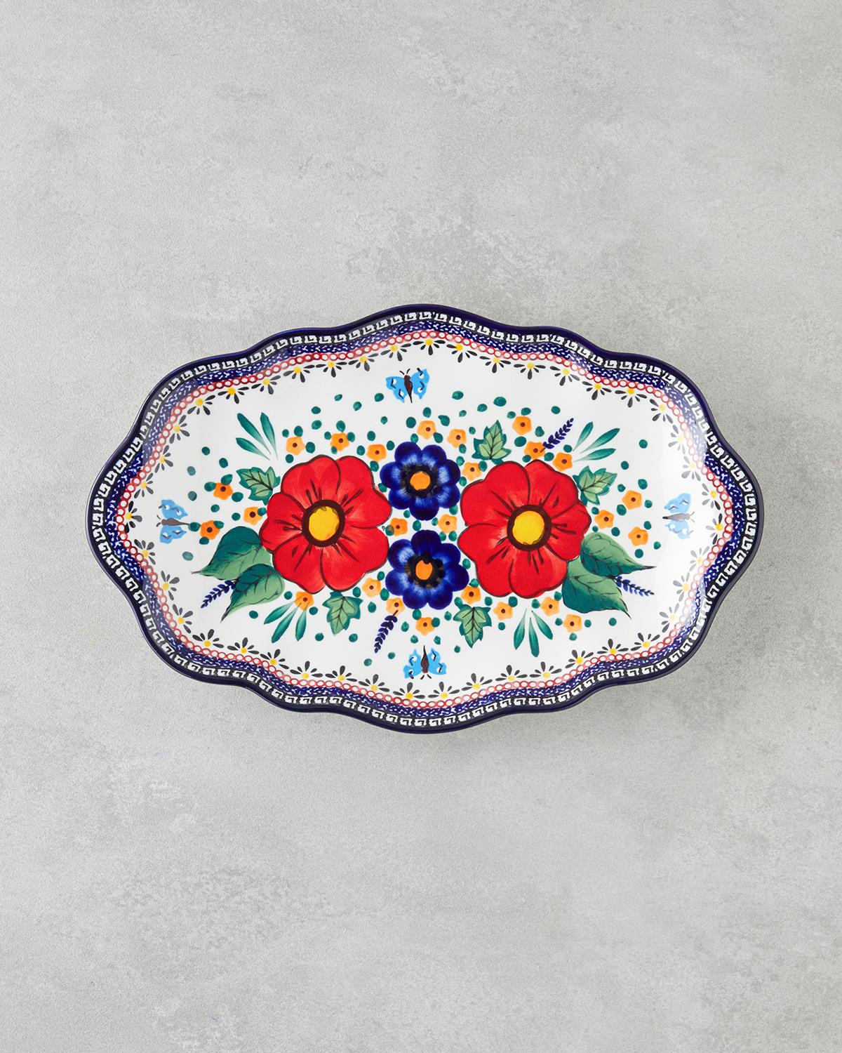 Premium Stoneware Kayik Boat Serving Platter   Colorful Artisan Design