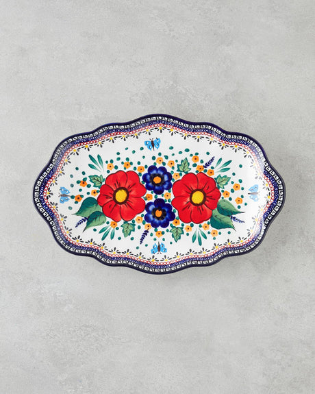 Premium Stoneware Kayik Boat Serving Platter - Colorful Artisan Design