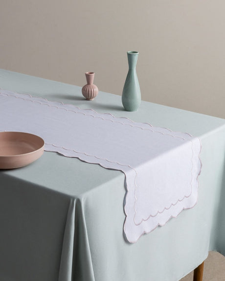 White and Blush Embroidered Table Runner for Dining - TryAladdin