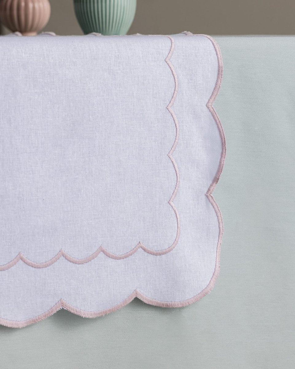 White and Blush Embroidered Table Runner for Dining - TryAladdin