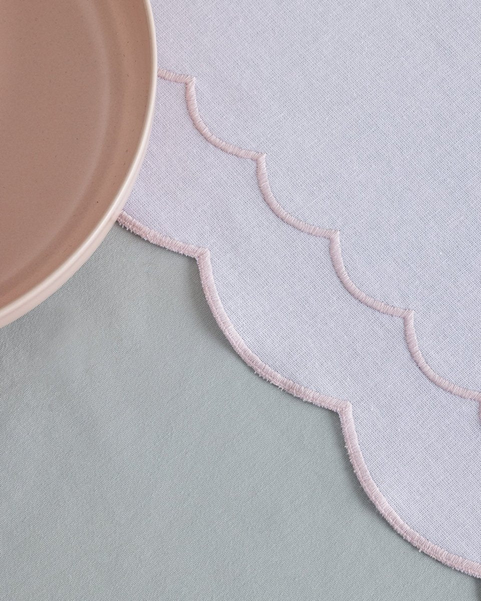 White and Blush Embroidered Table Runner for Dining - TryAladdin