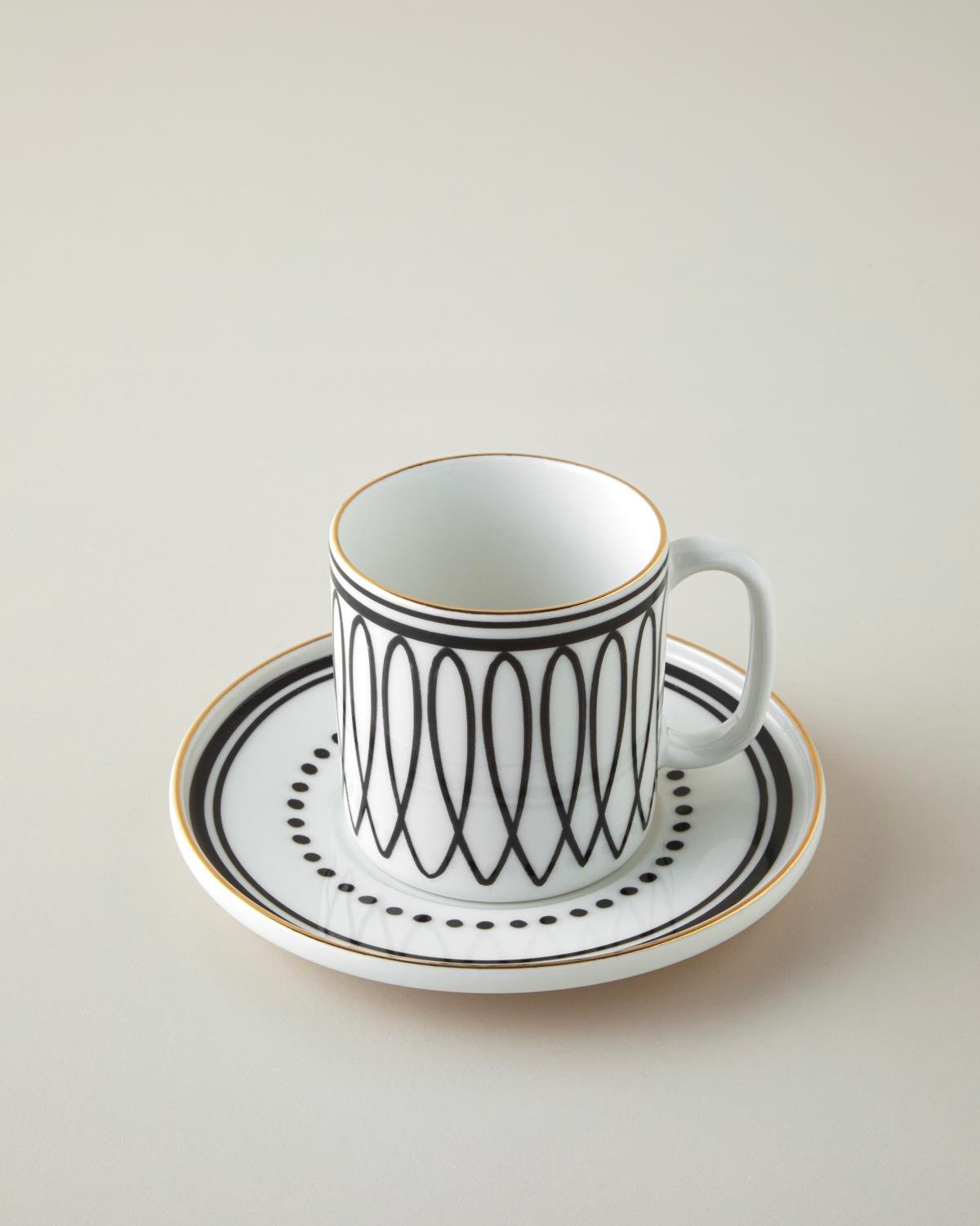 Premium Bone Porcelain Two Person Tea Cup Set 4 Piece 180ml Black White Gold
