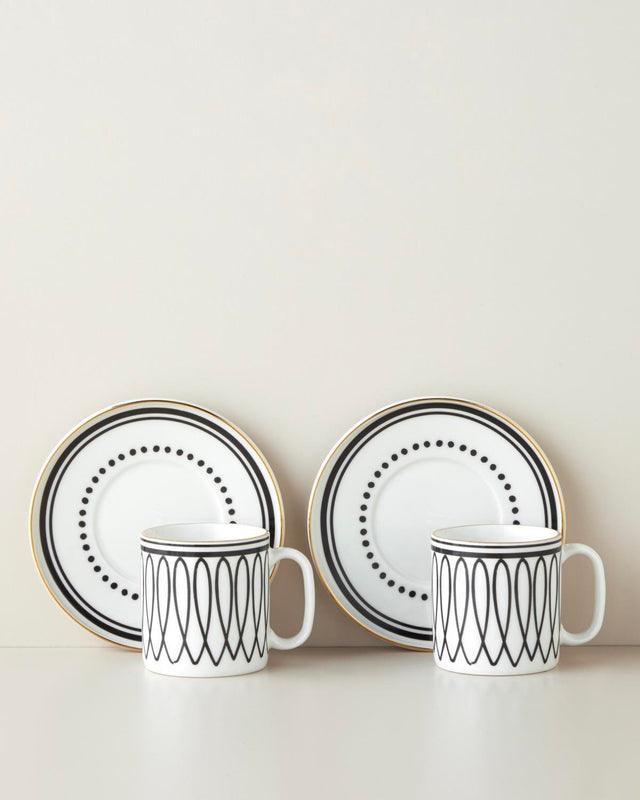 Premium Bone Porcelain Two Person Tea Cup Set 4 Piece 180ml Black White Gold