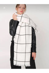 White & Black Plaid Winter Scarf Wool Blend - TryAladdin