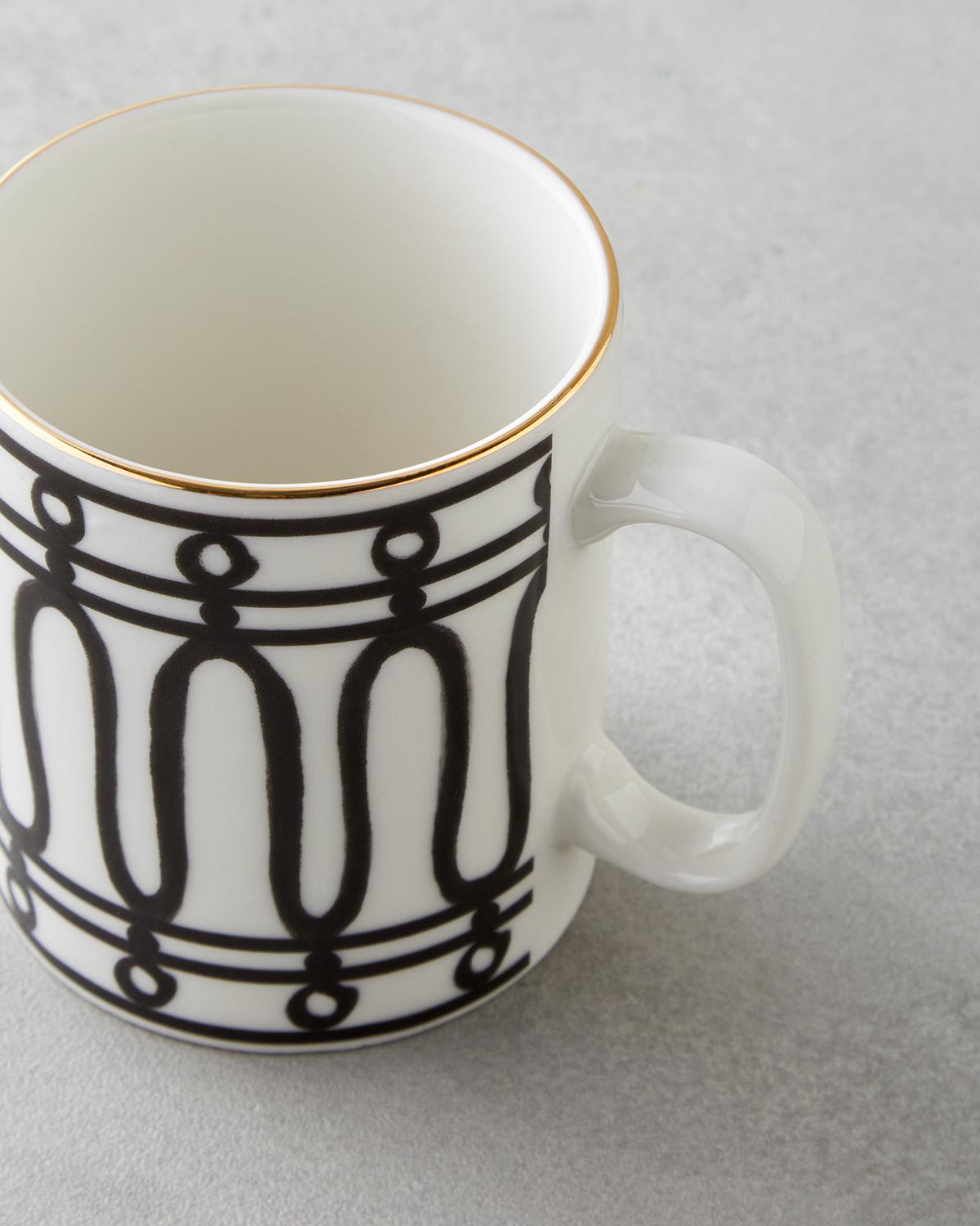 Premium Bone Porcelain Mug Elegant Black White Gold Design