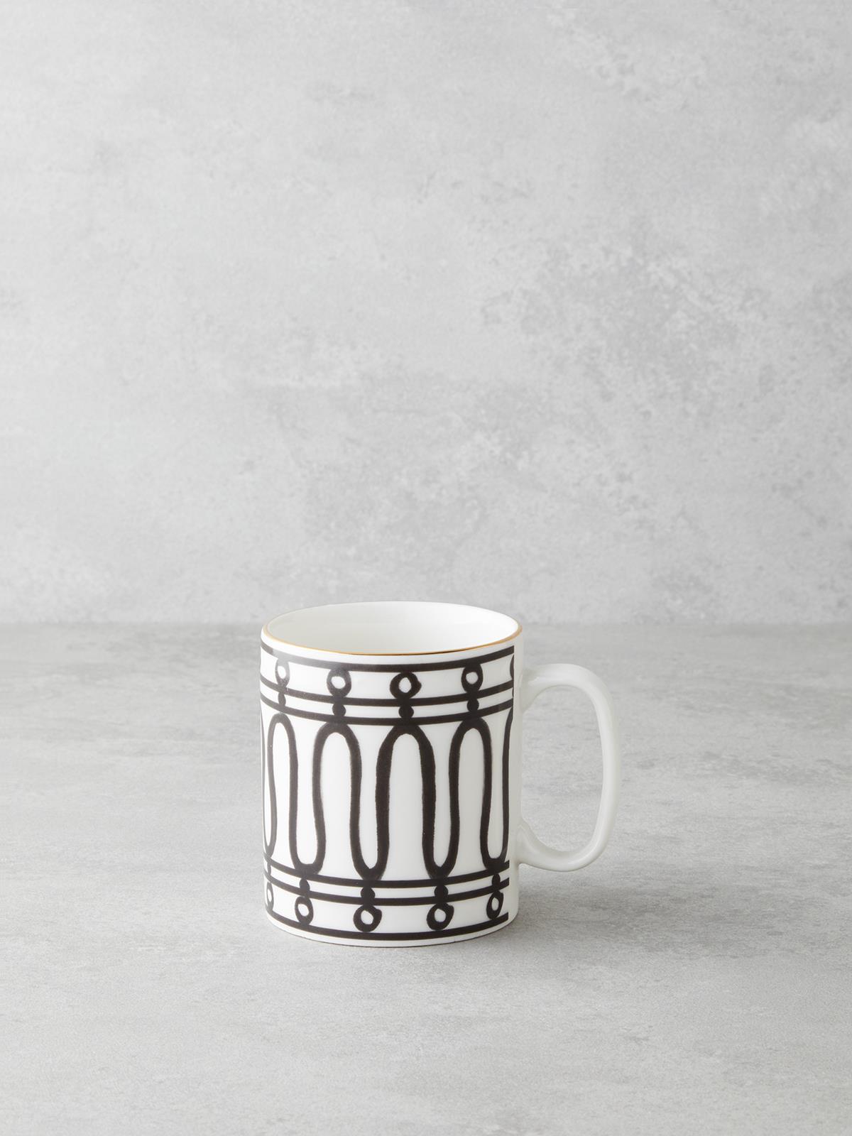 Premium Bone Porcelain Mug Elegant Black White Gold Design