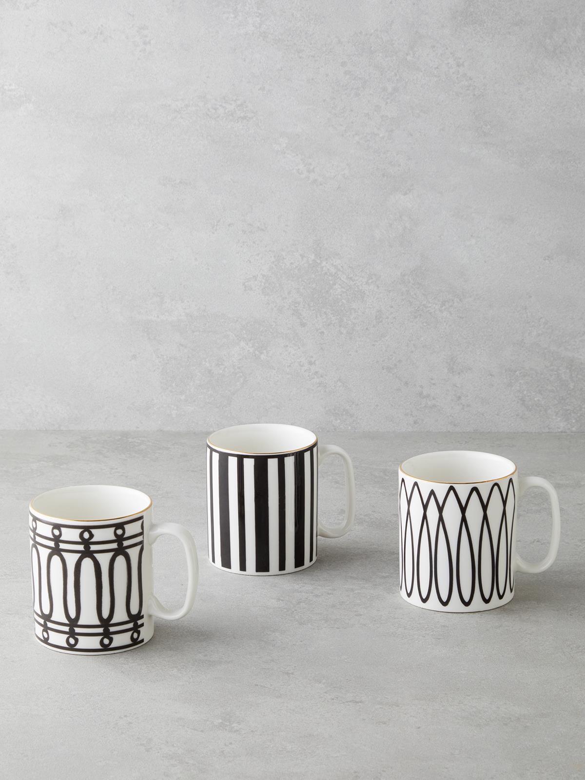 Premium Bone Porcelain Mug Elegant Black White Gold Design