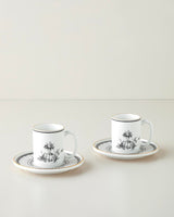 Premium Bone China Coffee Cup Set - 90ml Black White Gold Design