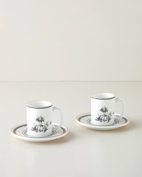 Premium Bone China Coffee Cup Set - 90ml Black White Gold Design