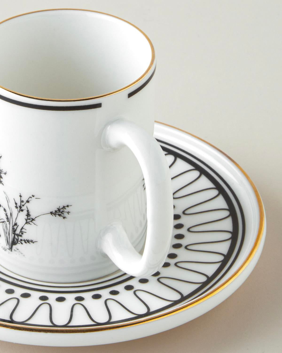 Premium Bone China Coffee Cup Set - 90ml Black White Gold Design