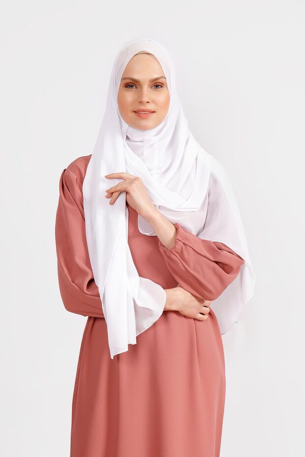 White Crepe Chiffon Shawl - Lightweight & Easy Care - TryAladdin