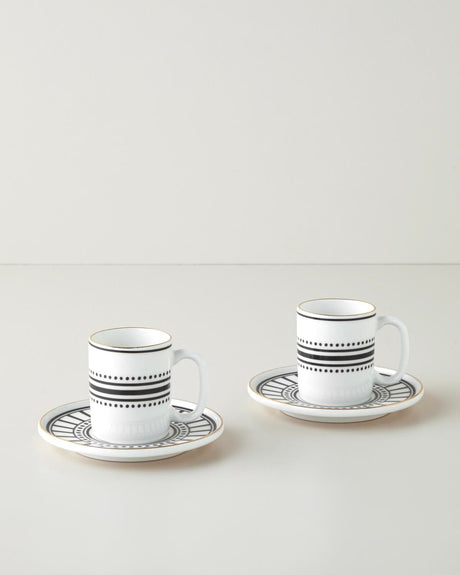 White Mirage Bone Porcelain Espresso Demitasse Cup and Saucer Set   4 Piece