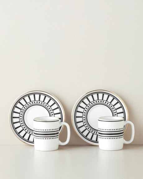 White Mirage Bone Porcelain Espresso Demitasse Cup and Saucer Set   4 Piece