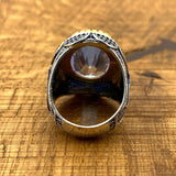 White Oval Zircon Men's Silver Ring