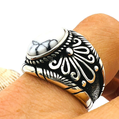 White Turquoise Stone Men's Ring