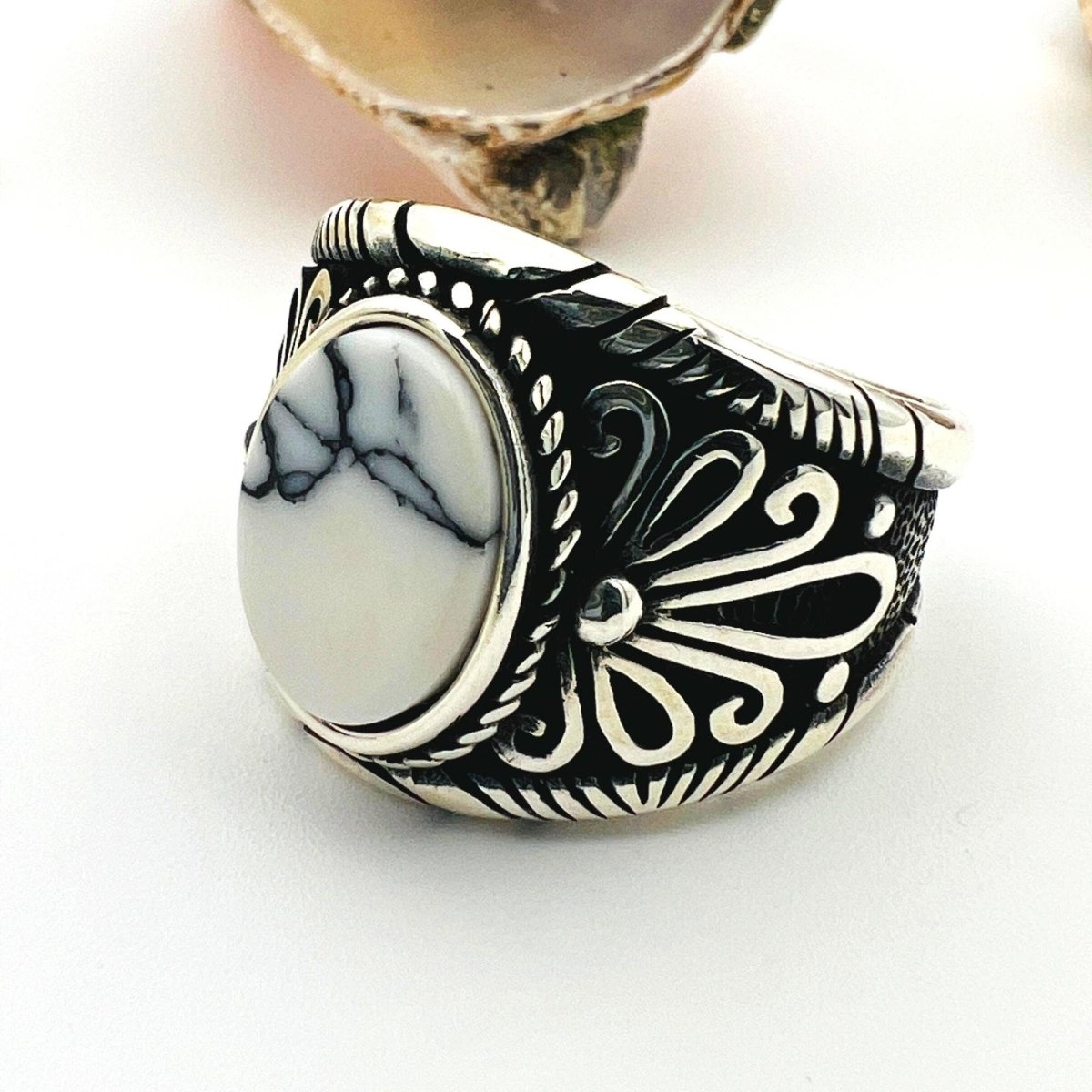 White Turquoise Stone Men's Ring