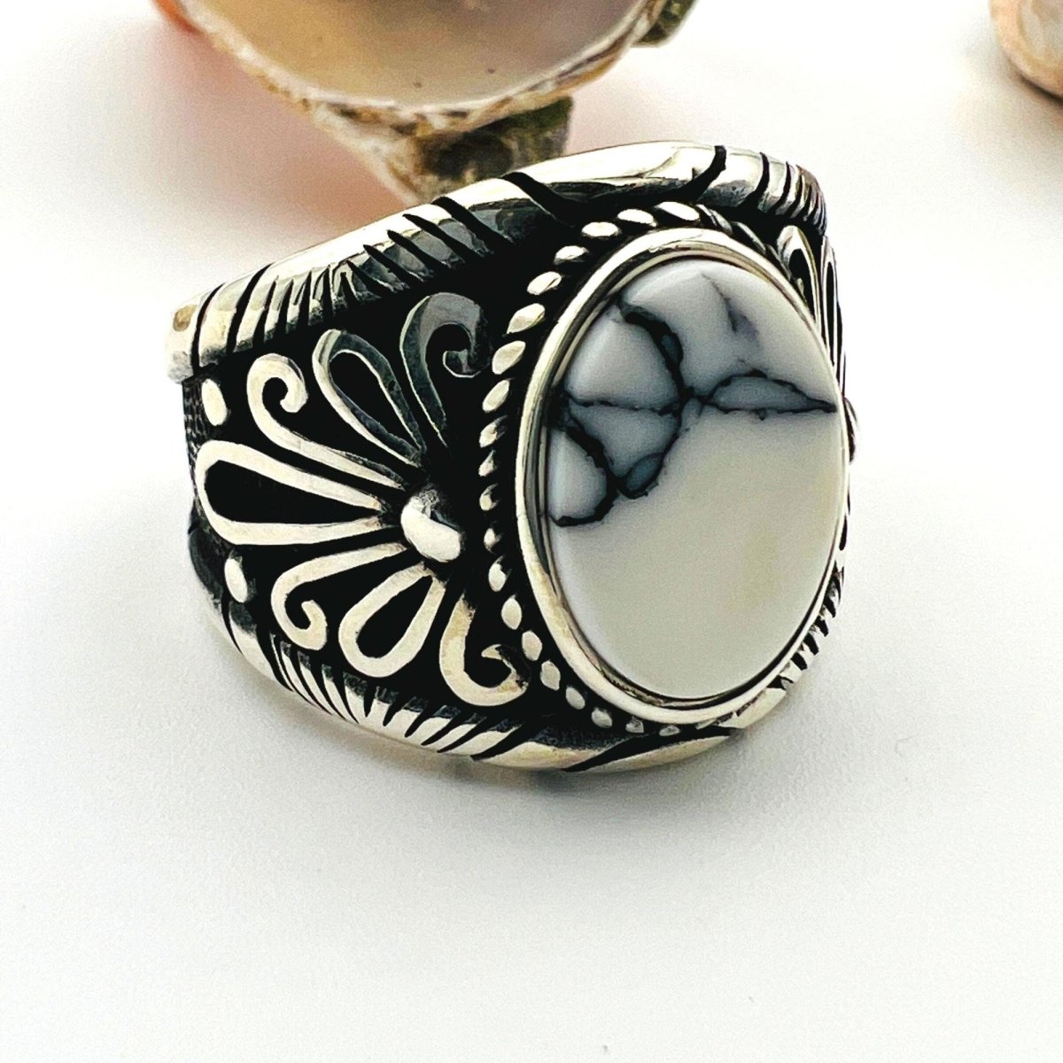 White Turquoise Stone Men's Ring