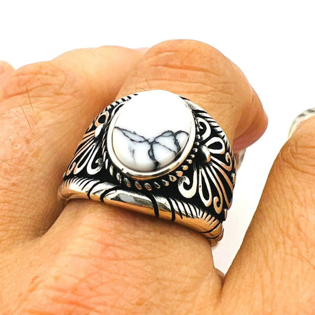 White Turquoise Stone Men's Ring