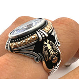 White Zircon Stone Double Headed Eagle Ring