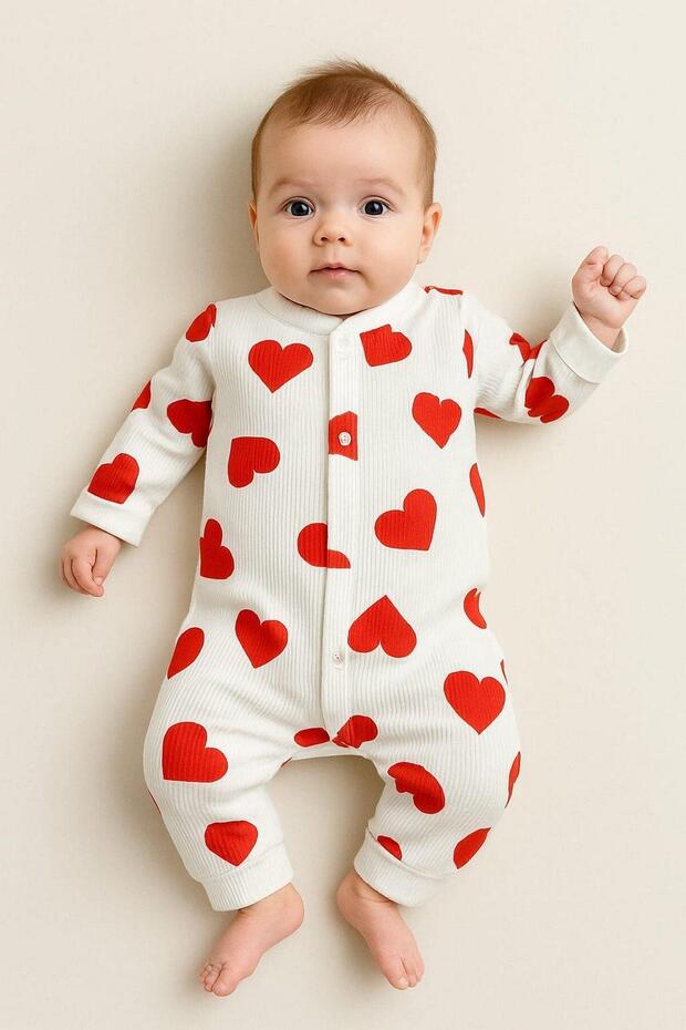 Wholesale Newborn Girl Heart Print 100% Cotton Romper - Snap Closure - 1 - 6 Months - TryAladdin