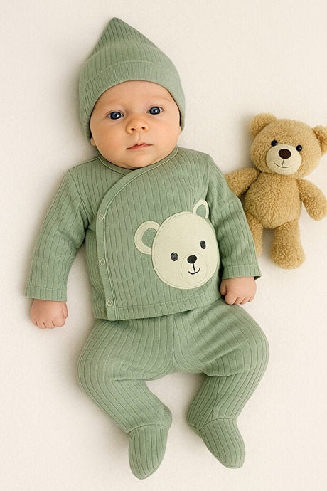 Wholesale Organic Cotton Newborn Male Baby Bear 3 - Piece Outfit Set - 0 - 3 Months - TryAladdin