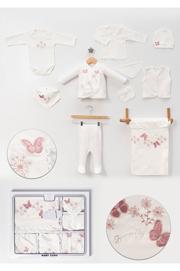 Wholesale Premium 10 - Piece Newborn Clothing Set - 100% Cotton Embroidered Butterfly Collection - TryAladdin