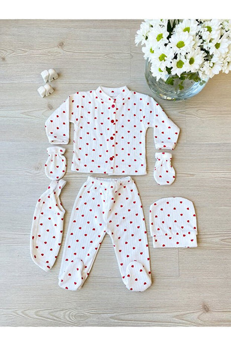Wholesale Premium Newborn Ribbed Layette Set - Red Heart Design - 5 Piece - 1 Set - TryAladdin