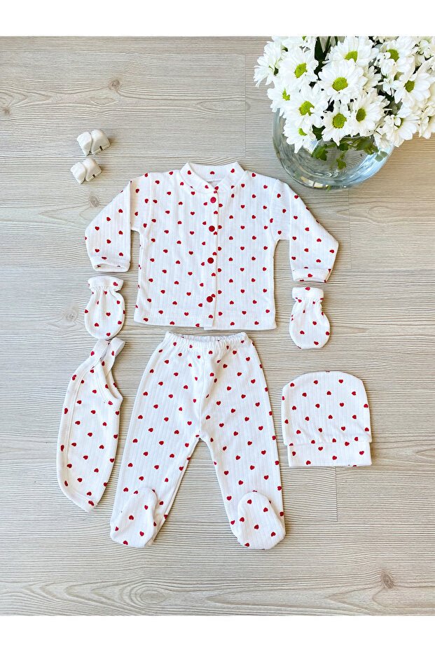 Wholesale Premium Newborn Ribbed Layette Set - Red Heart Design - 5 Piece - 1 Set - TryAladdin