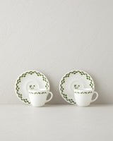 Professional Bone Porcelain Coffee Cup Set   Wild Blossom Green Floral Design