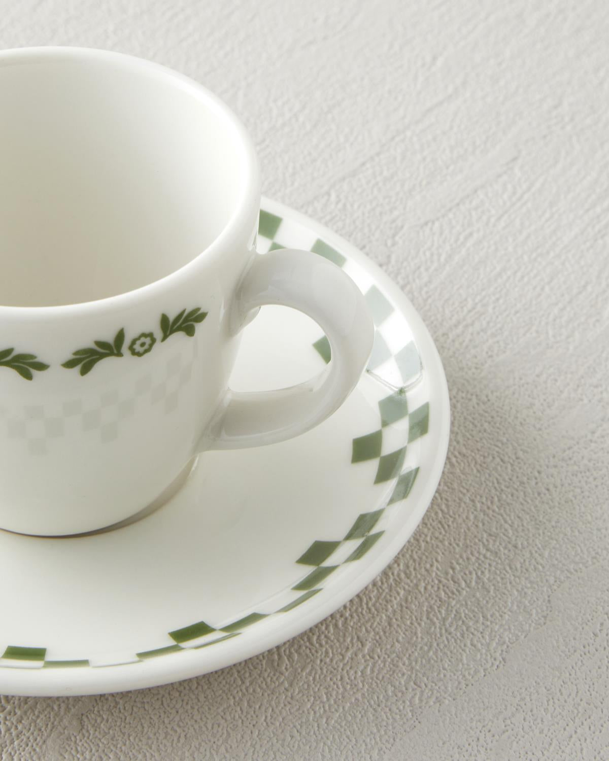 Professional Bone Porcelain Coffee Cup Set   Wild Blossom Green Floral Design