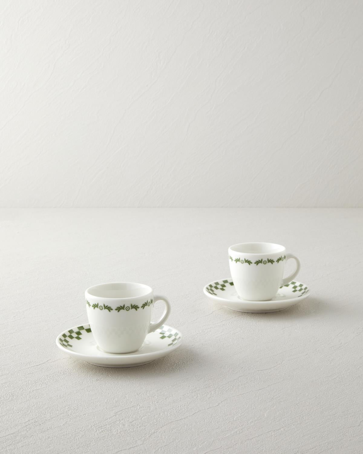 Professional Bone Porcelain Coffee Cup Set   Wild Blossom Green Floral Design