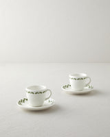 Professional Bone Porcelain Coffee Cup Set   Wild Blossom Green Floral Design