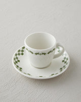 Professional Bone Porcelain Coffee Cup Set   Wild Blossom Green Floral Design