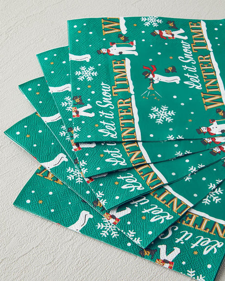 Premium Winter Theme Green Disposable Paper Napkins - 33x33cm