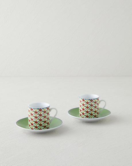 Professional Turkish Porcelain Coffee Cup Set Green Red 80ml