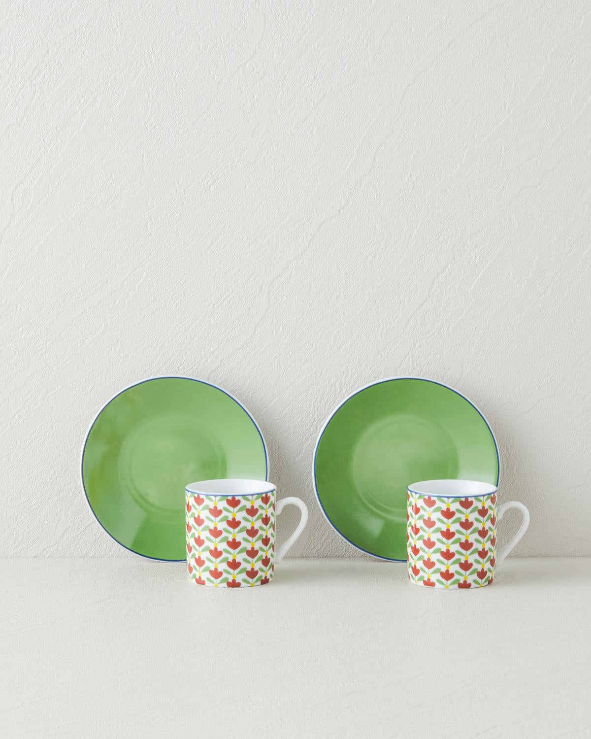 Professional Turkish Porcelain Coffee Cup Set Green Red 80ml