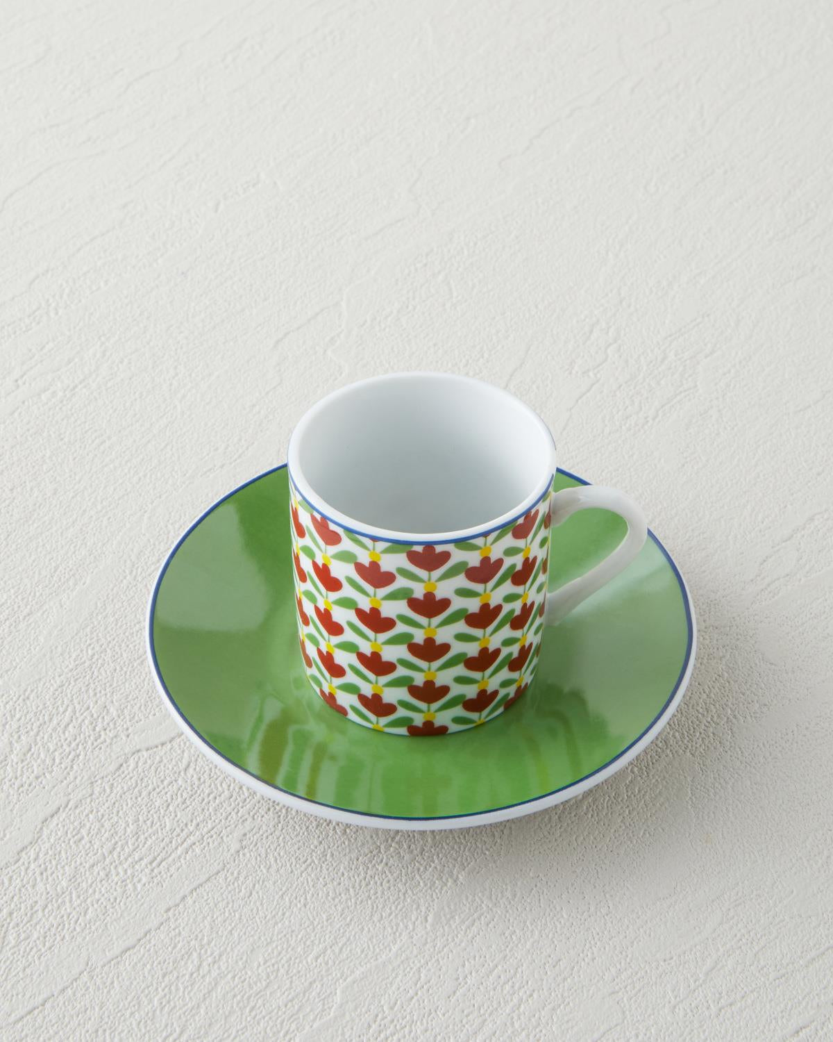 Professional Turkish Porcelain Coffee Cup Set Green Red 80ml