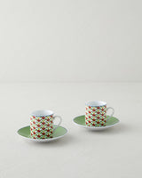 Professional Turkish Porcelain Coffee Cup Set Green Red 80ml