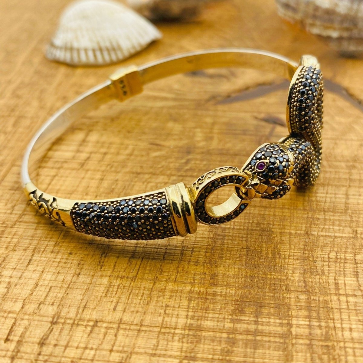 Women's Adjustable Black Onyx Snake Bracelet