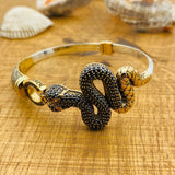 Women's Adjustable Black Onyx Snake Bracelet