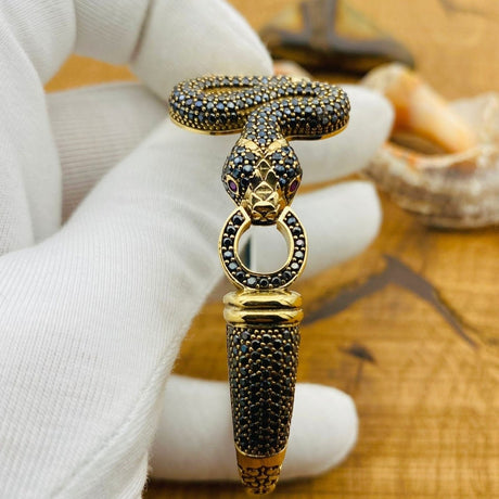 Women's Adjustable Black Onyx Snake Bracelet